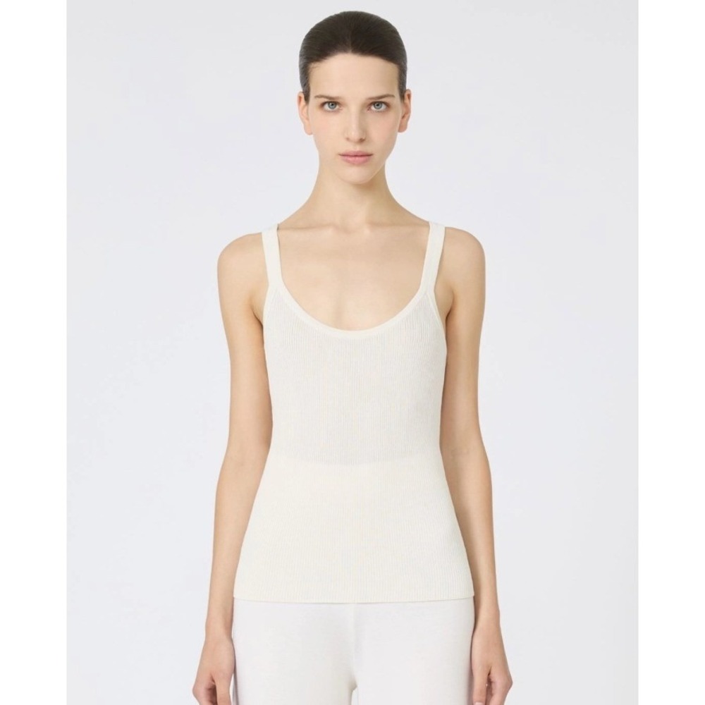 Max Mara Made in Italy Cream Stretch Tank Top | Minimalist Luxury Essential, S